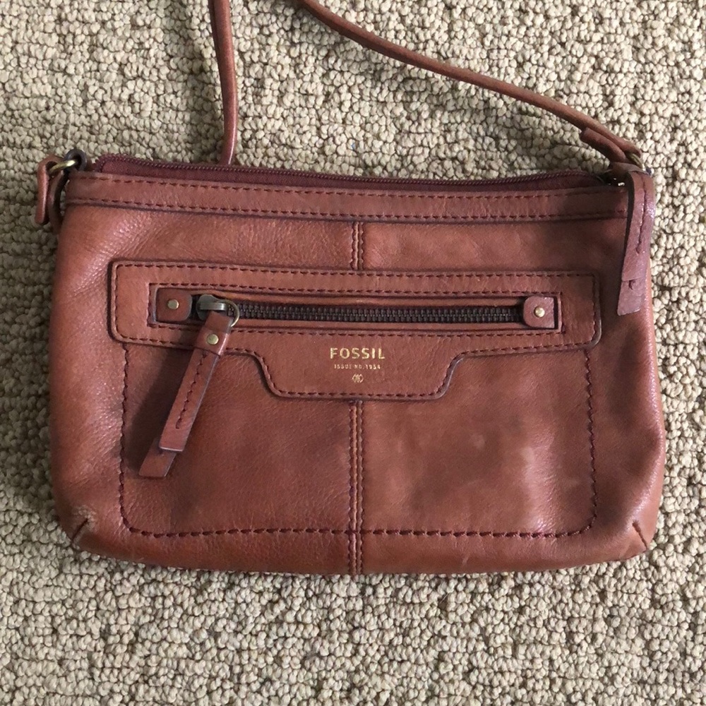 Brown leather Fossil crossbody bag